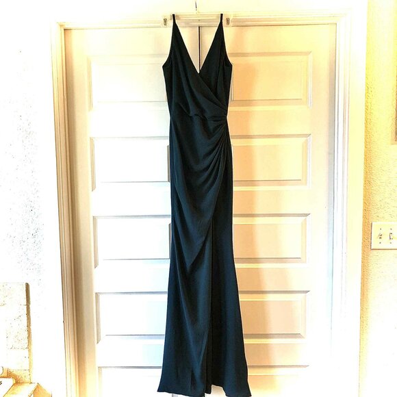 DRESS THE POPULATION Jordan Ruched Mermaid Gown Pine XXS MSRP $248.00 NWOT - Picture 4 of 7